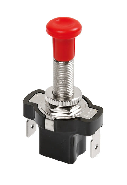 Interruttore tira-spingi - 12/24V — 10A max. Funzione:Acceso/Spento. 2 contatti. Foro Ø 8,5 mm. Spessore max 10 mm
