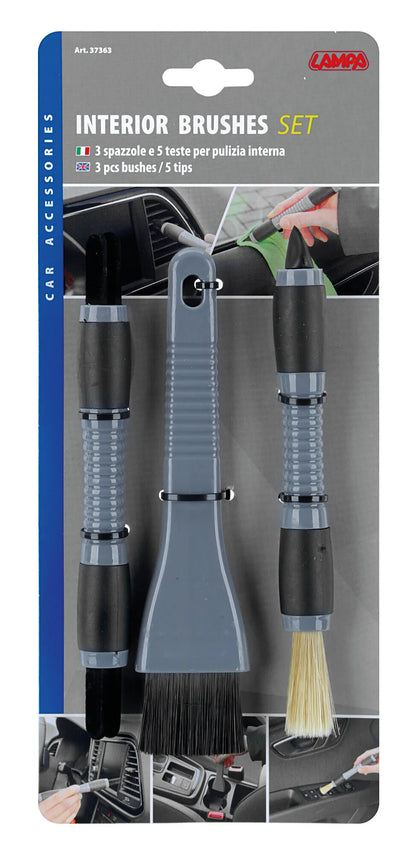 La confezione di Kit 3 spazzole per pulizia interni auto