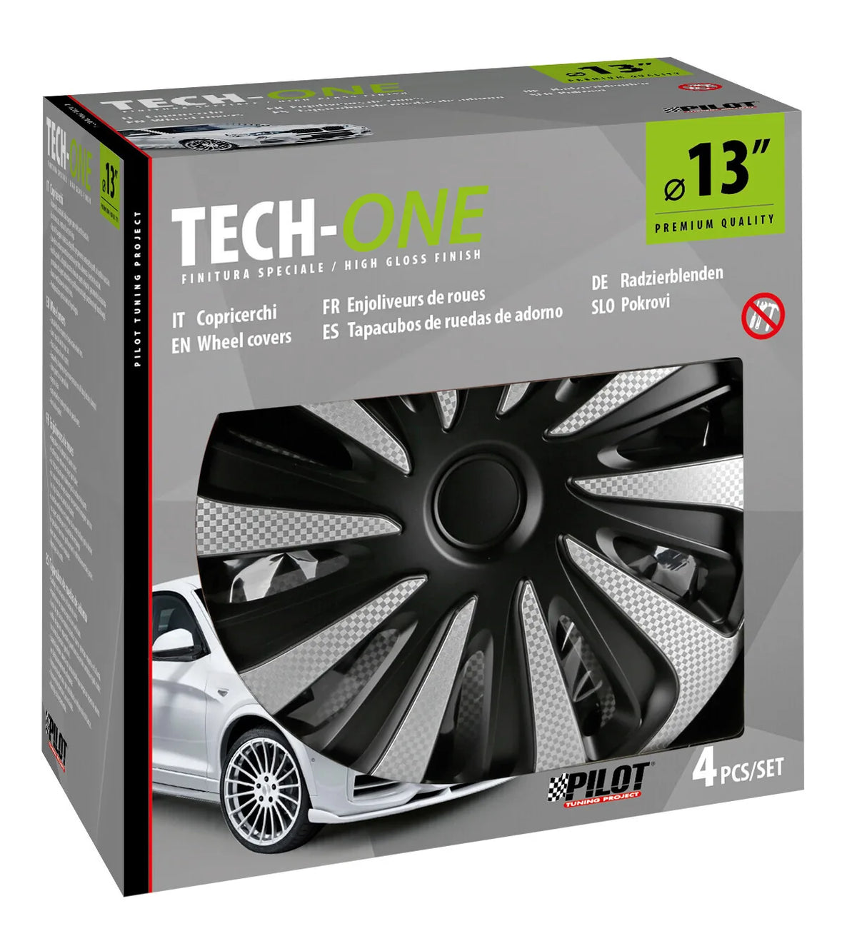 La confezione di Kojin Carbon Silver-Black - Set 4 copricerchi - Ø