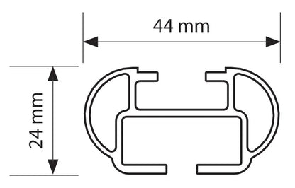 Disegno tecnico quotato di Kuma, set completo barre portatutto in alluminio, con le misure
