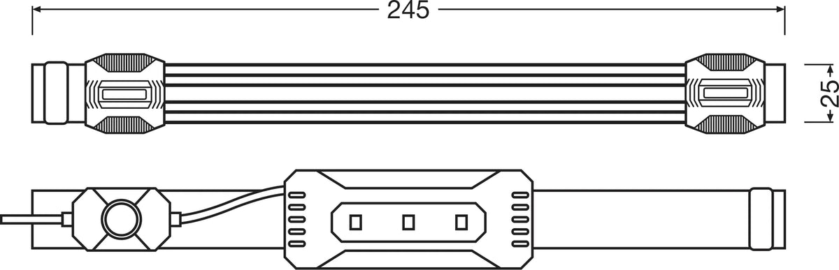 Disegno tecnico quotato di LEDinspect FLEXIBLE HEAD TORCH, torcia frontale flessibile, con le misure, vista 2