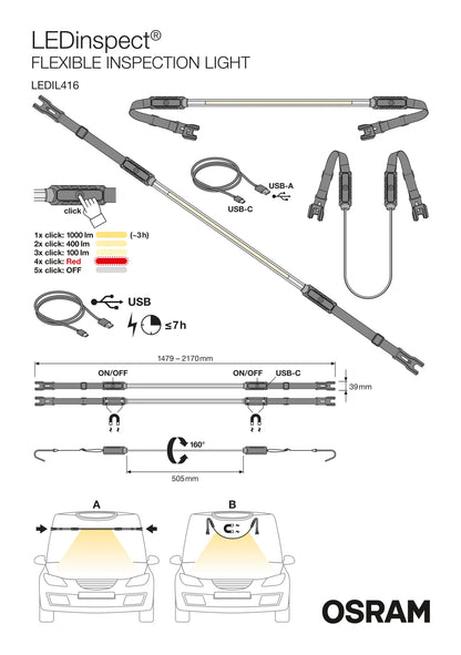 Disegno tecnico quotato di LEDinspect FLEXIBLE INSPECTION LIGHT, torcia da ispezione, con le misure