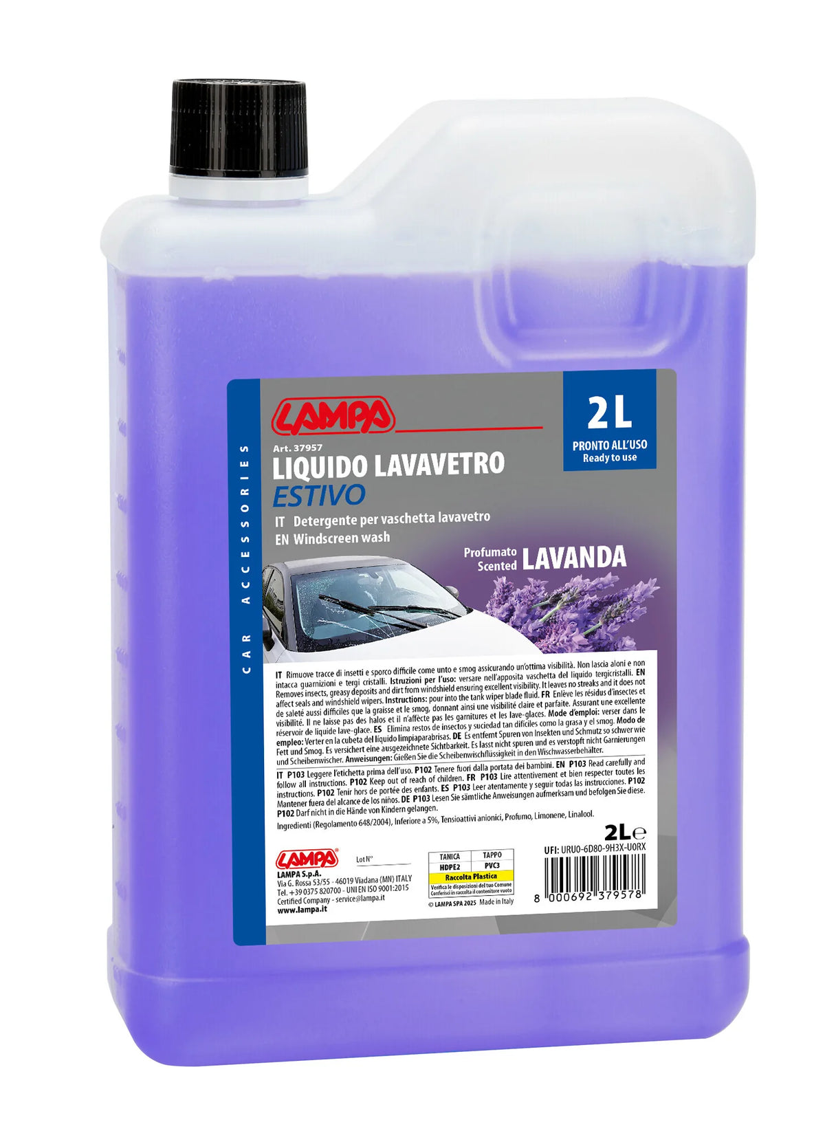 Liquido lavavetro estivo profumato, pronto all'uso su fondo bianco, vista 4