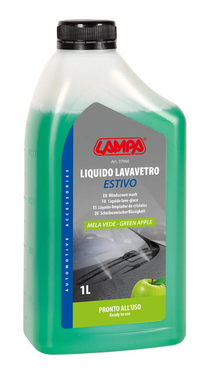 Liquido lavavetro estivo profumato, pronto all'uso su fondo bianco, vista 3
