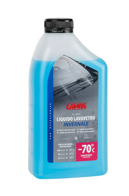 Liquido lavavetro invernale, concentrato (-70°C) su fondo bianco, vista 2