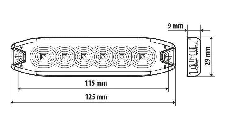 Disegno tecnico quotato di Luce di segnalazione multifunzione a 6 Led, 9/32V, con le misure