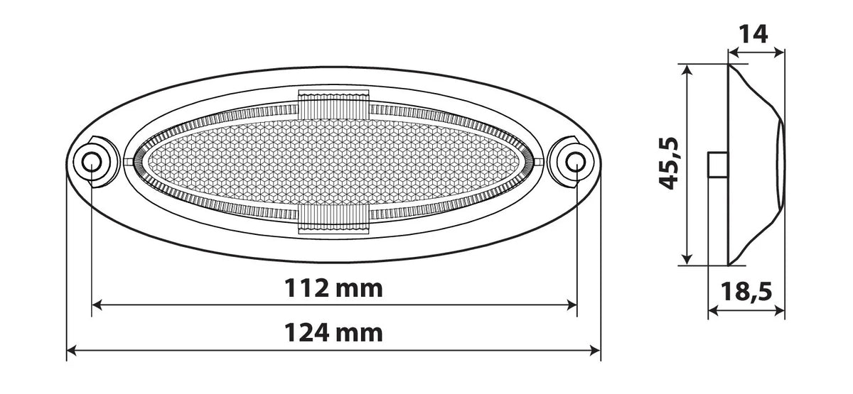 Disegno tecnico quotato di Luce ingombro - 4 Led - 12/24V, con le misure