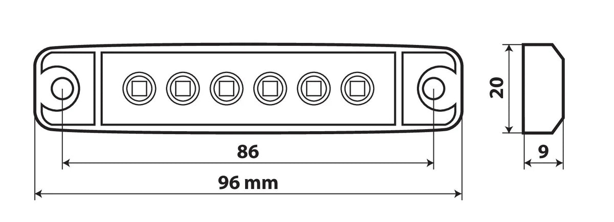 Disegno tecnico quotato di Luce ingombro - 6 Led, con le misure