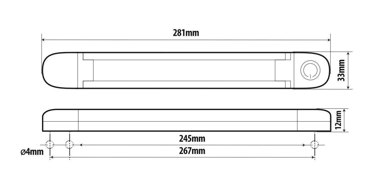 Disegno tecnico quotato di Lum-1, lampada a Led, 12/24V, con le misure