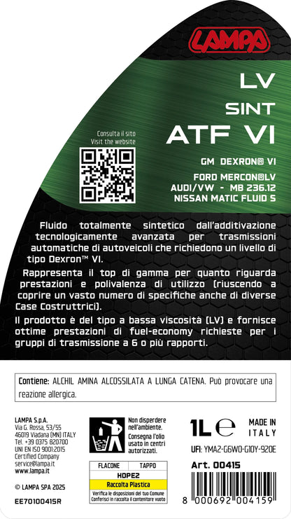 La confezione di LV Sint ATF VI, olio trasmissioni automatiche - 1 L