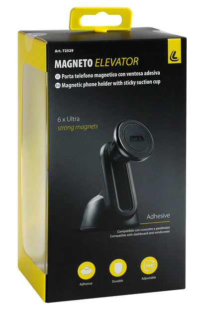 La confezione di Magneto Elevator, porta telefono magnetico con ventosa