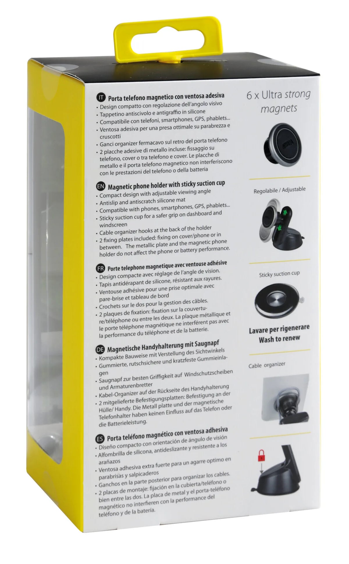 La confezione di Magneto Elevator, porta telefono magnetico con ventosa