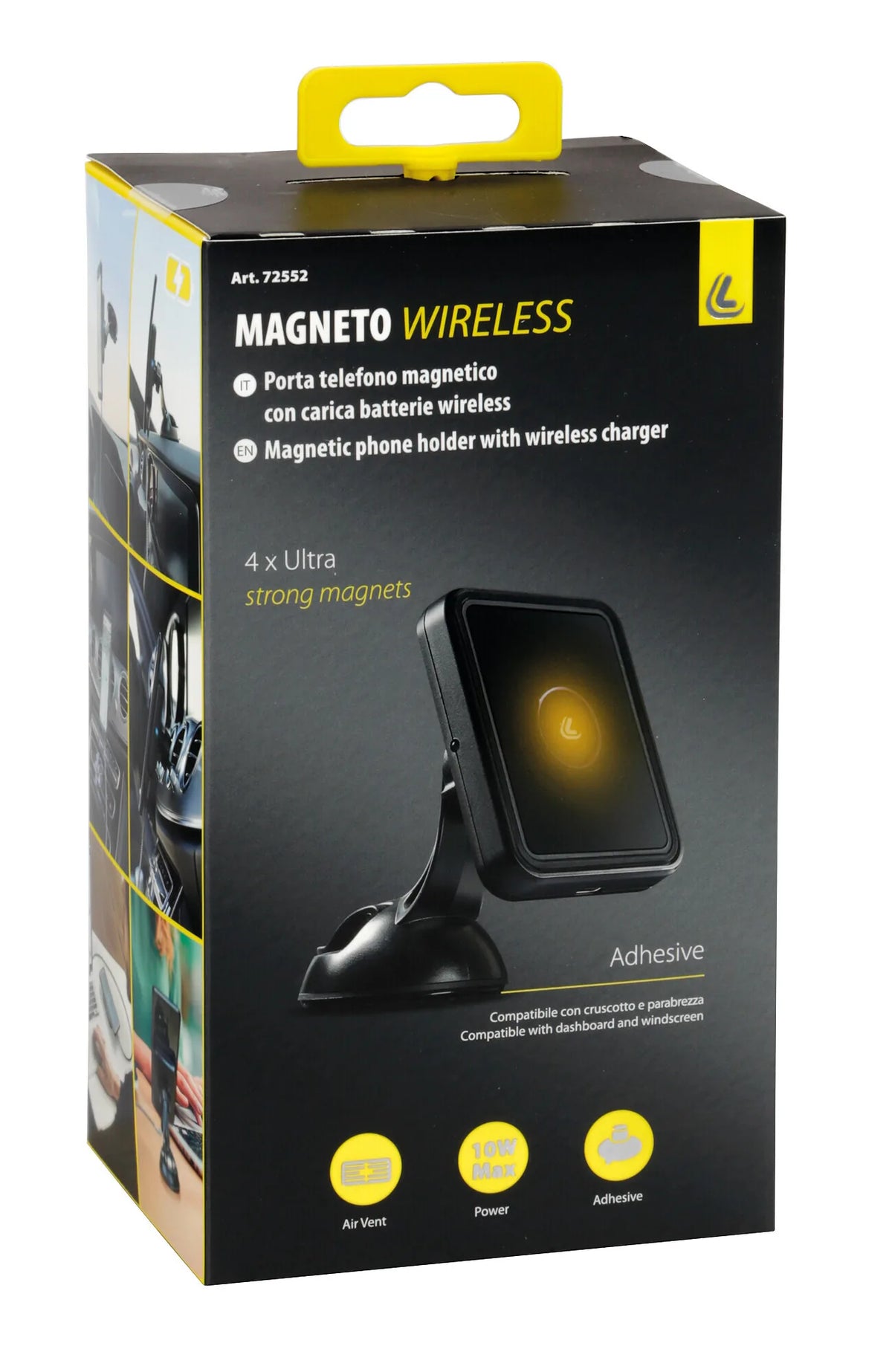 La confezione di Magneto Wireless, porta telefono magnetico con carica
