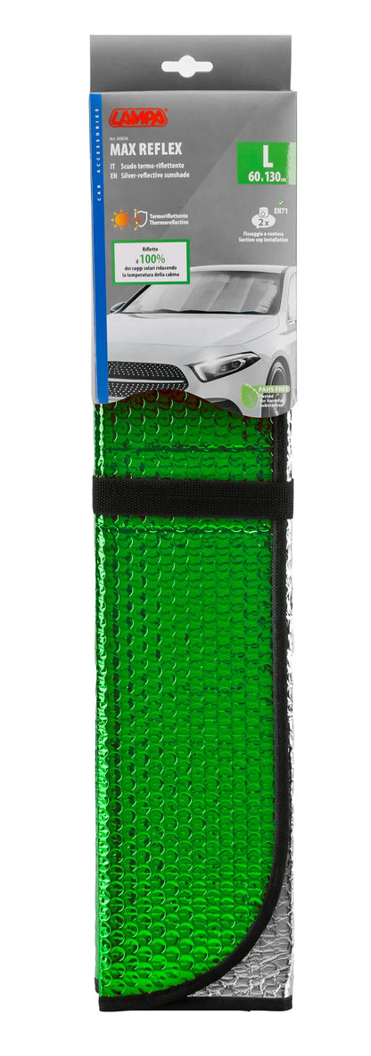 La confezione di Max-Reflex L, scudo termo-riflettente bicolore doubleface