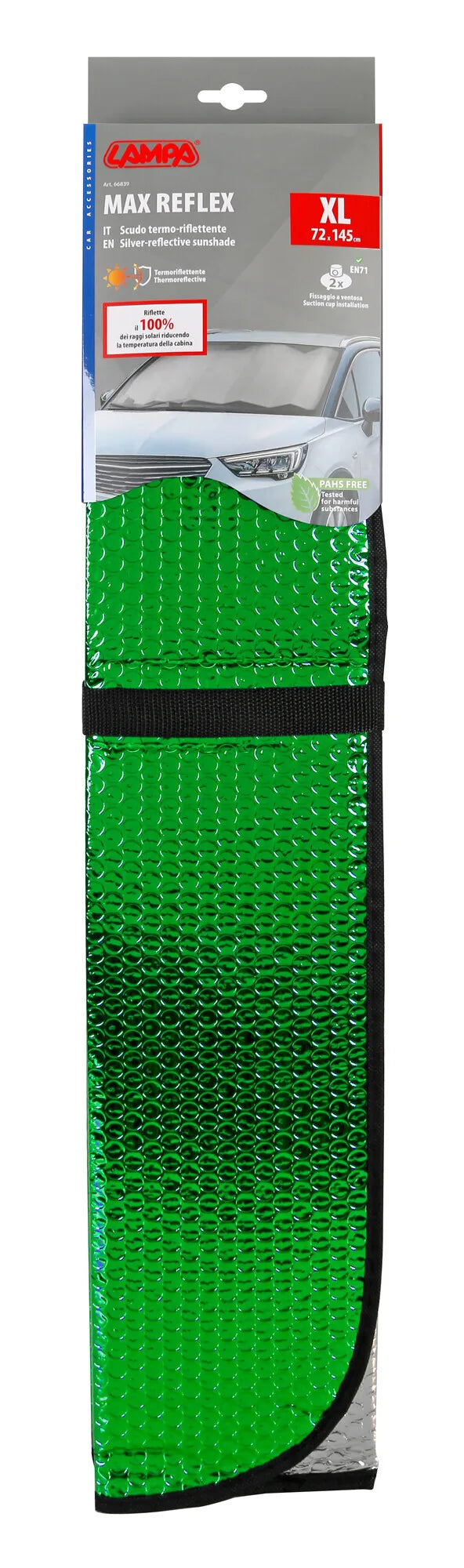 La confezione di Max-Reflex XL, scudo termo-riflettente bicolore doubleface