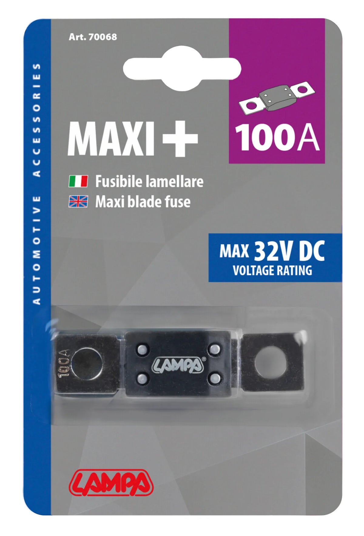 La confezione di Maxi+, fusibile lamellare tipo ANL 12/32V, vista 2