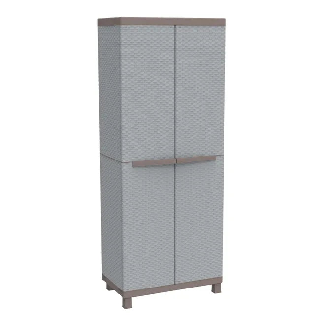 Armadio per scope C-Rattan 3680 in polipropilene, grigio chiaro L 68 x H 170 x P 39 cm, 2 ante, adatto per esterno riparato.