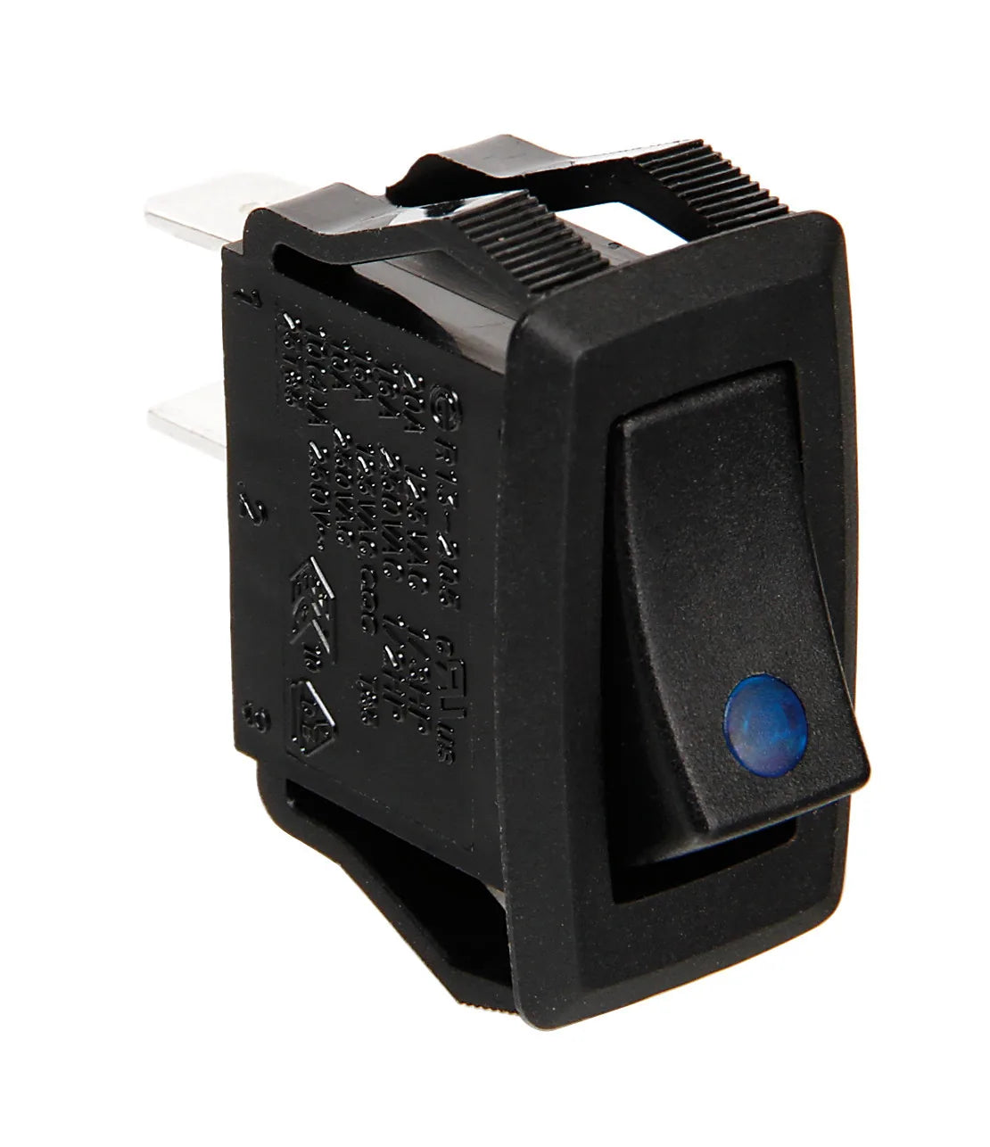 Micro interruttore con spia a Led — 10A max. Funzione: Acceso/Spento. 4 contatti. Dimensioni incasso 27x14 mm