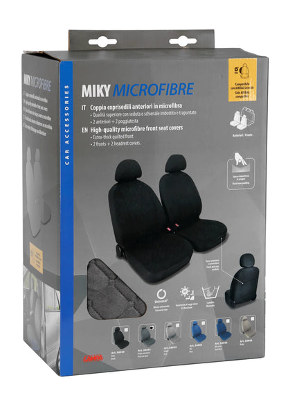 La confezione di Miky, coppia coprisedili anteriori in microfibra, universali