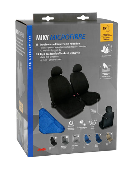 La confezione di Miky, coppia coprisedili anteriori in microfibra, universali
