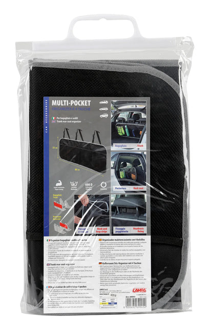 La confezione di Multi-Pocket, organizer baule/sedile a 4 tasche