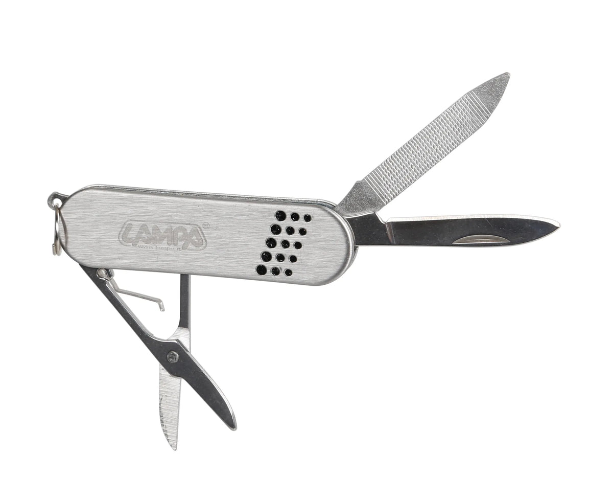 Multi Tools, coltelli multifunzione tascabili, espositore su fondo bianco, vista 7