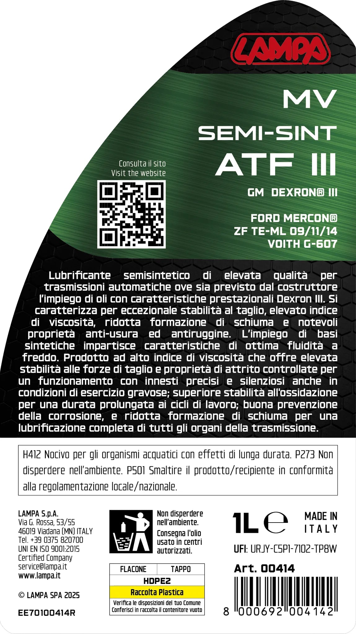 La confezione di MV Semi-Sint ATF III, olio trasmissioni automatiche - 1 L