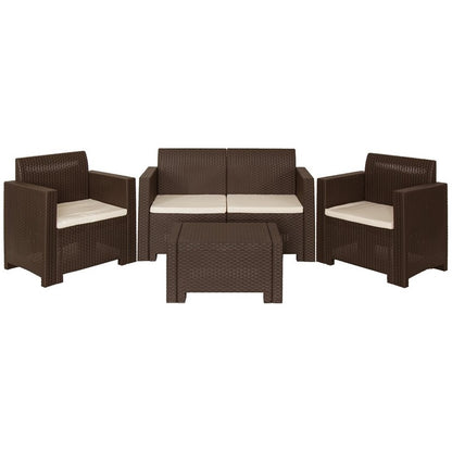 Set Giardino Nebraska 2 - Polipropilene Effetto Rattan, 4 Posti, Waterproof, Tavolo Storage