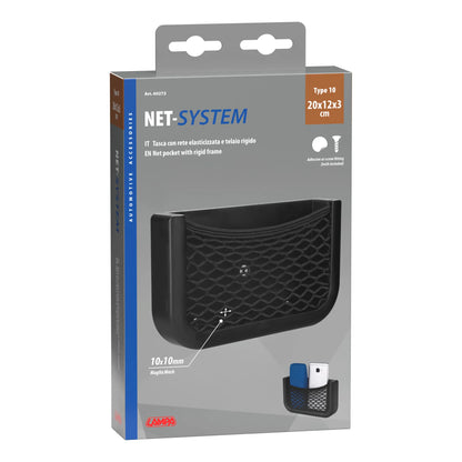 La confezione di Net-System 10, tasca con rete elasticizzata e telaio rigido