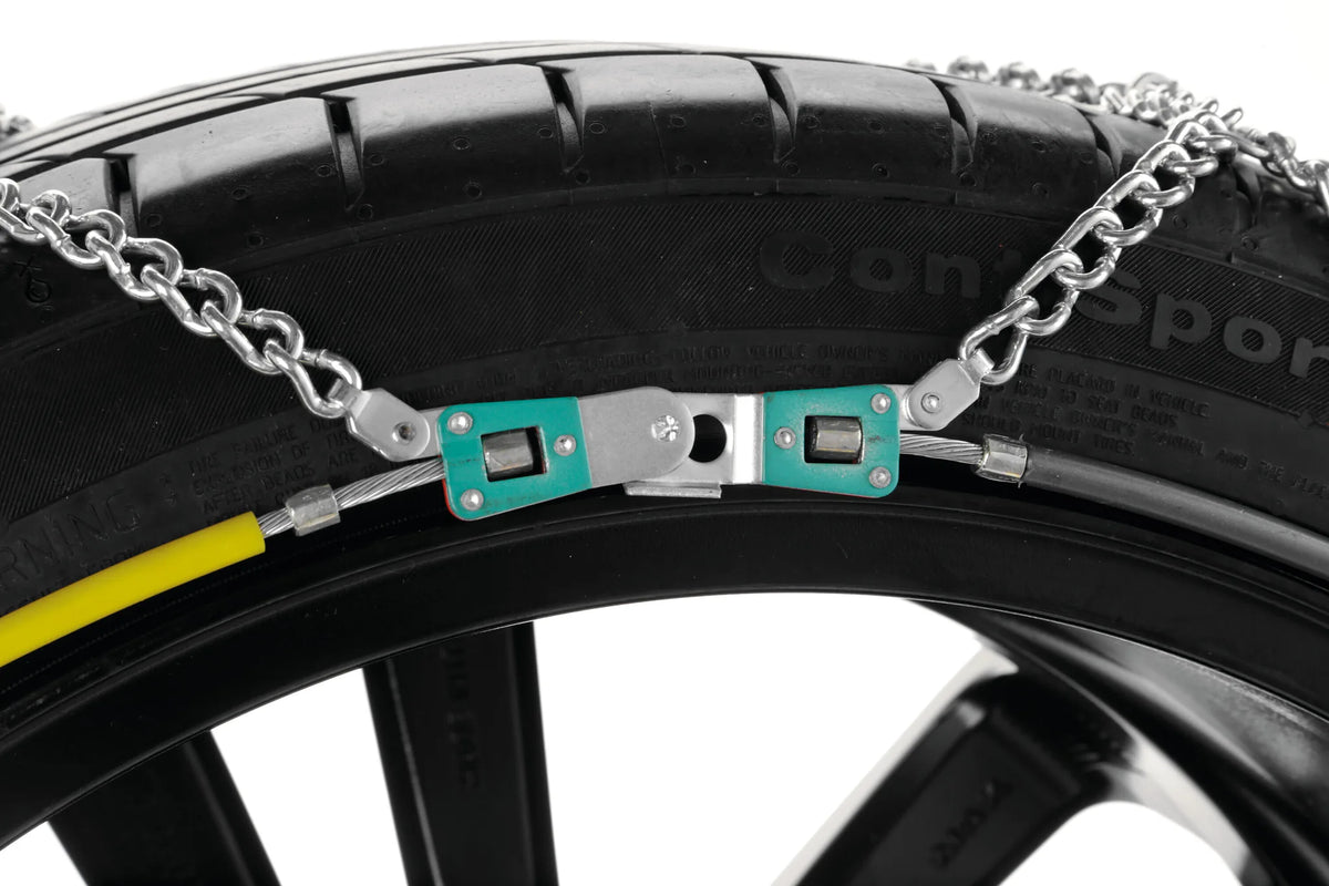 NX-7 - Catene da neve per autovetture, doppia sezione 7/9 mm — guanti di protezione e maglie di riparazione in dotazione