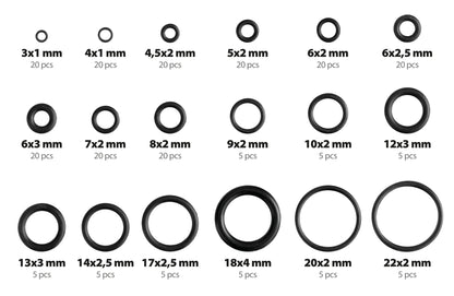 O-Ring, assortimento 225 pz, 18 misure su fondo bianco, vista 4