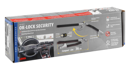 La confezione di OK-Lock security, Asta bloccasterzo