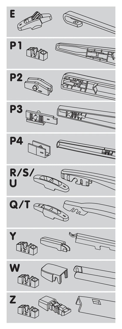 Disegno tecnico quotato di One Fit Flat, spazzola tergicristallo posteriore tipo flat, con le misure