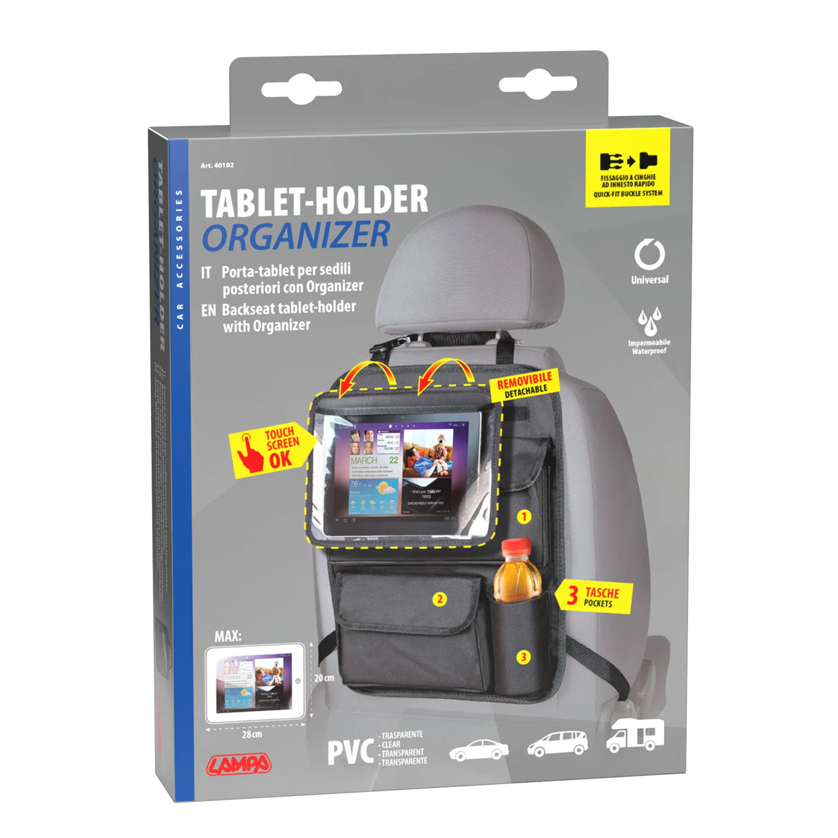 La confezione di Organizer con porta tablet per sedili