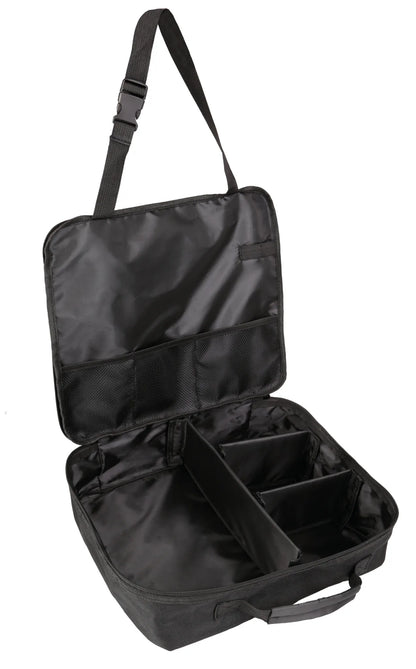 Organizer portatile 2 in 1 per sedili — si fissa al poggiatesta del sedile tramite fibbie regolabili
