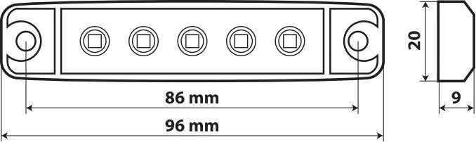Disegno tecnico quotato di Pagg Aspöck, luce ingombro - 5 Led, con le misure