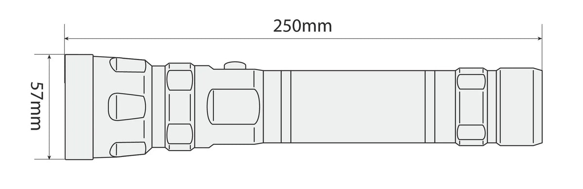 Disegno tecnico quotato di Patrol-Led, torcia a Led in alluminio - Maxi, con le misure