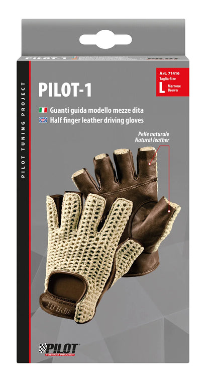 La confezione di Pilot-1, guanti guida mezze dita - L