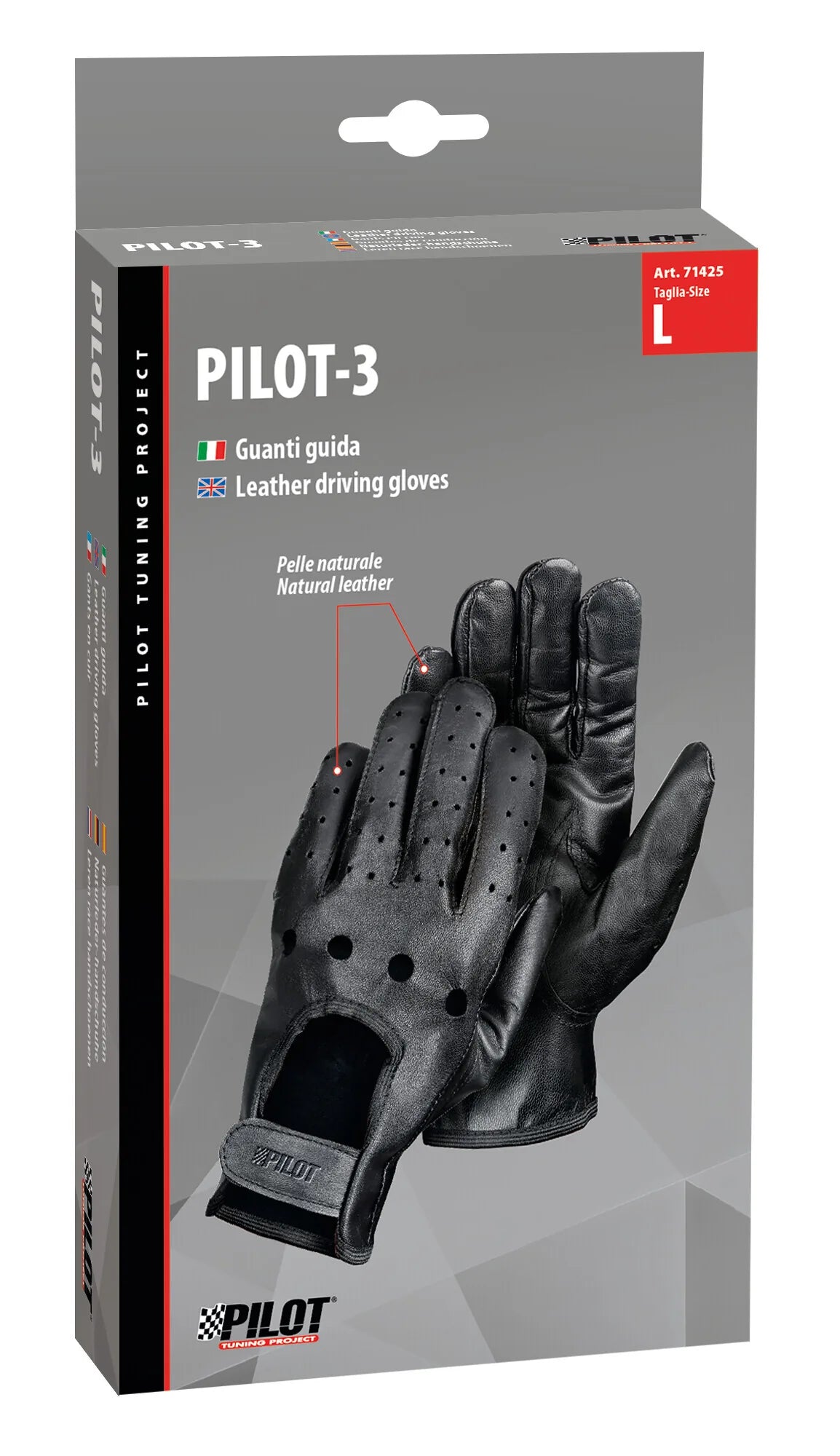 La confezione di Pilot-3, guanti guida - L