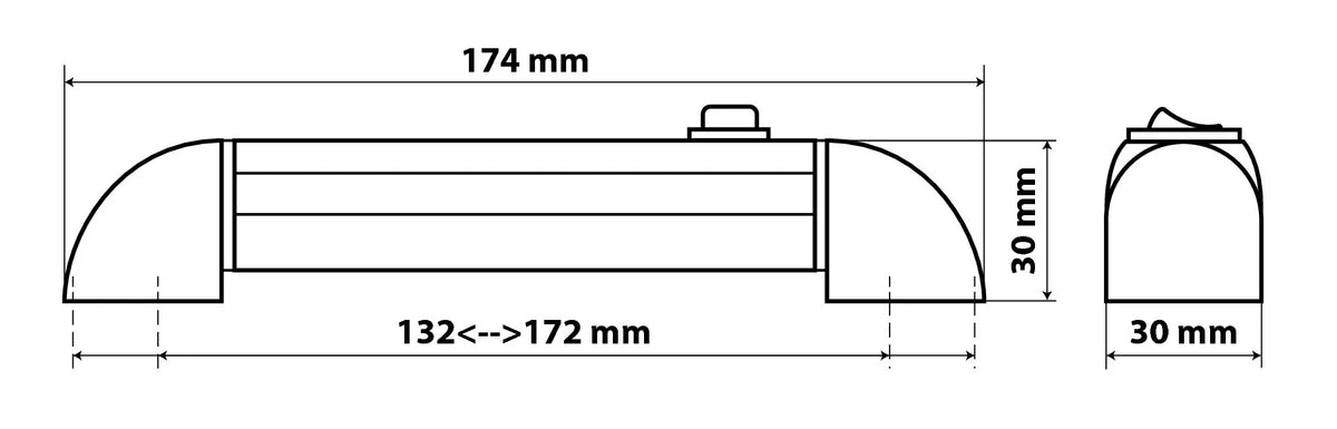 Disegno tecnico quotato di Pivot-4, luce di cortesia a 4 led, 12/24V, con le misure