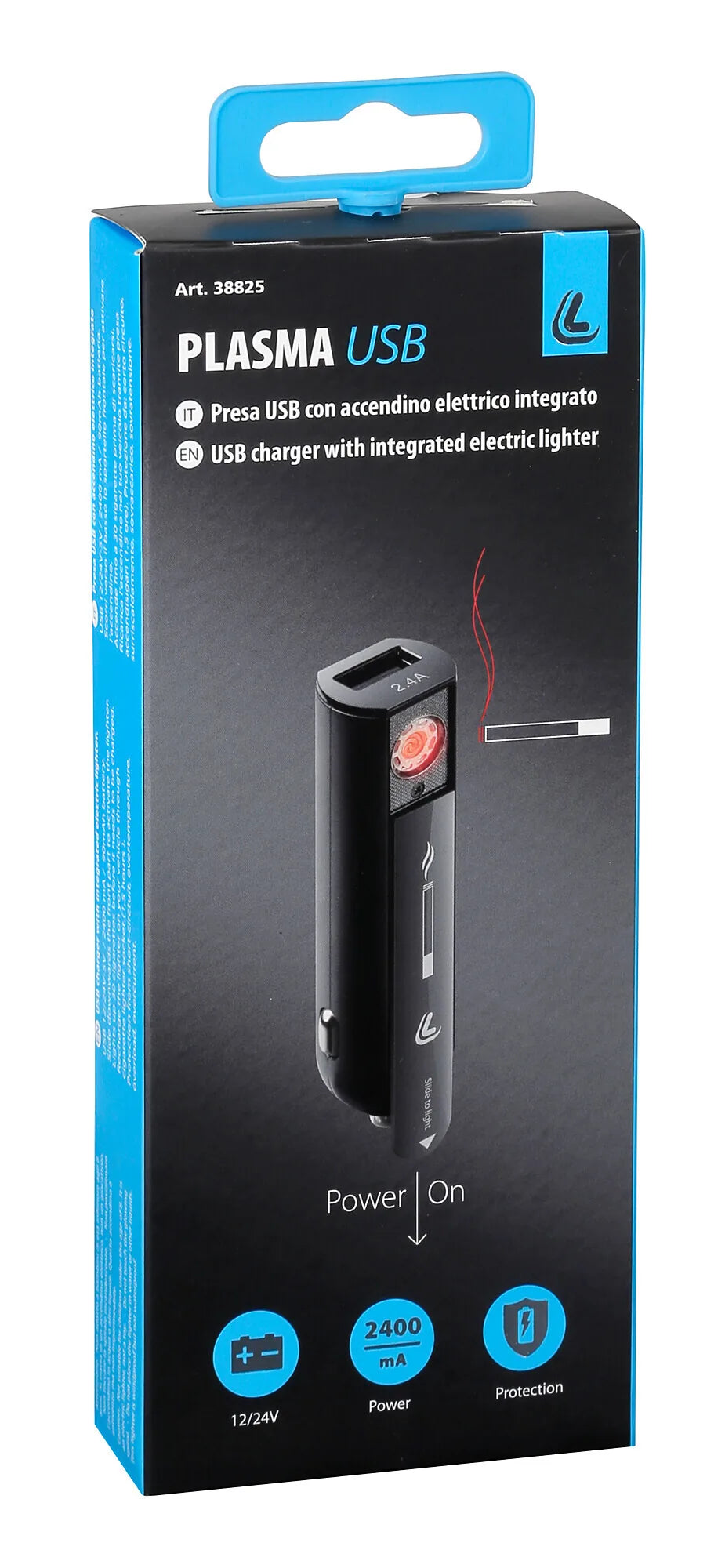 La confezione di Plasma Usb, caricabatteria 1 porta Usb con accendino