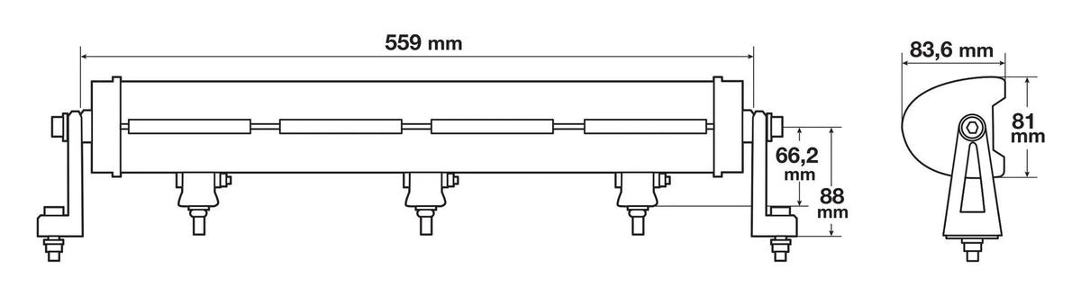 Disegno tecnico quotato di Pluton Holland Style, barra a Led 2 funzioni - 12/24V, con le misure