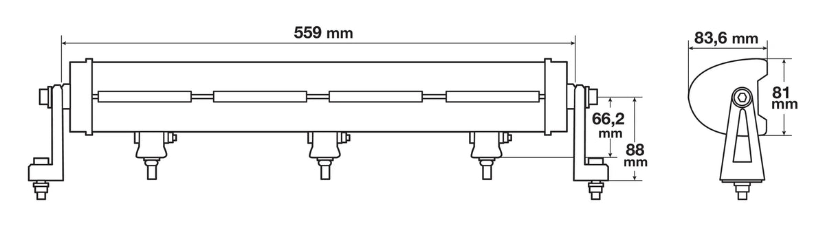 Disegno tecnico quotato di Pluton Total White, barra a Led 2 funzioni - 12/24V, con le misure