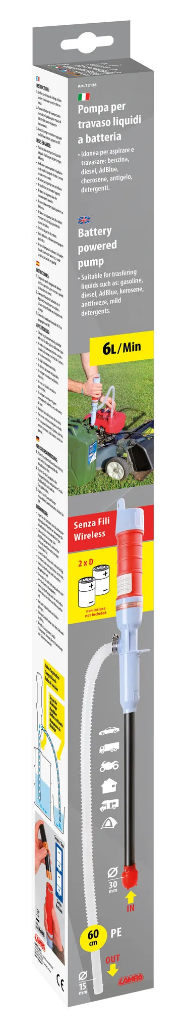 La confezione di Pompa a batteria per travaso liquidi - 6 L/min