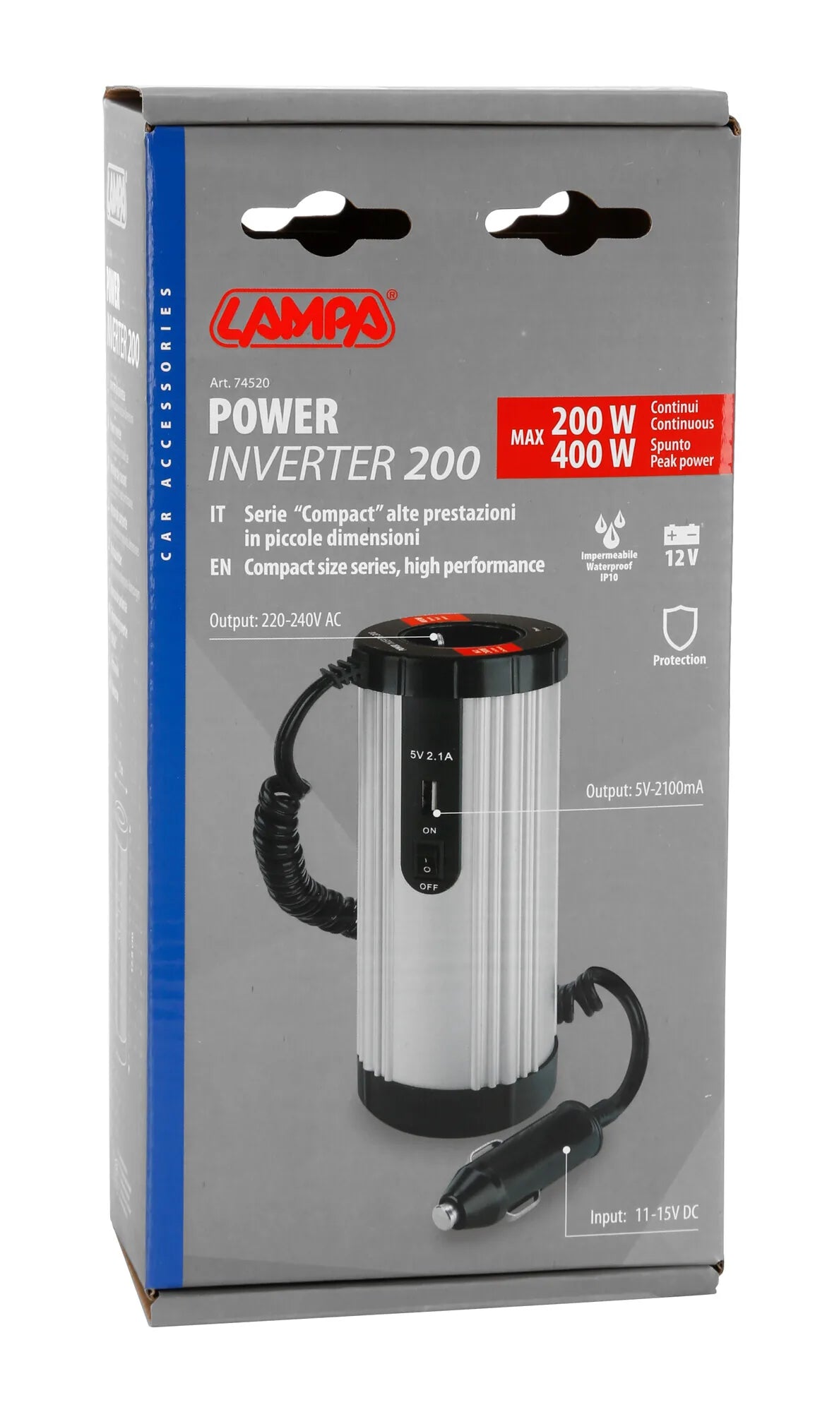 La confezione di Power Inverter 200, trasformatore 12V > 220V