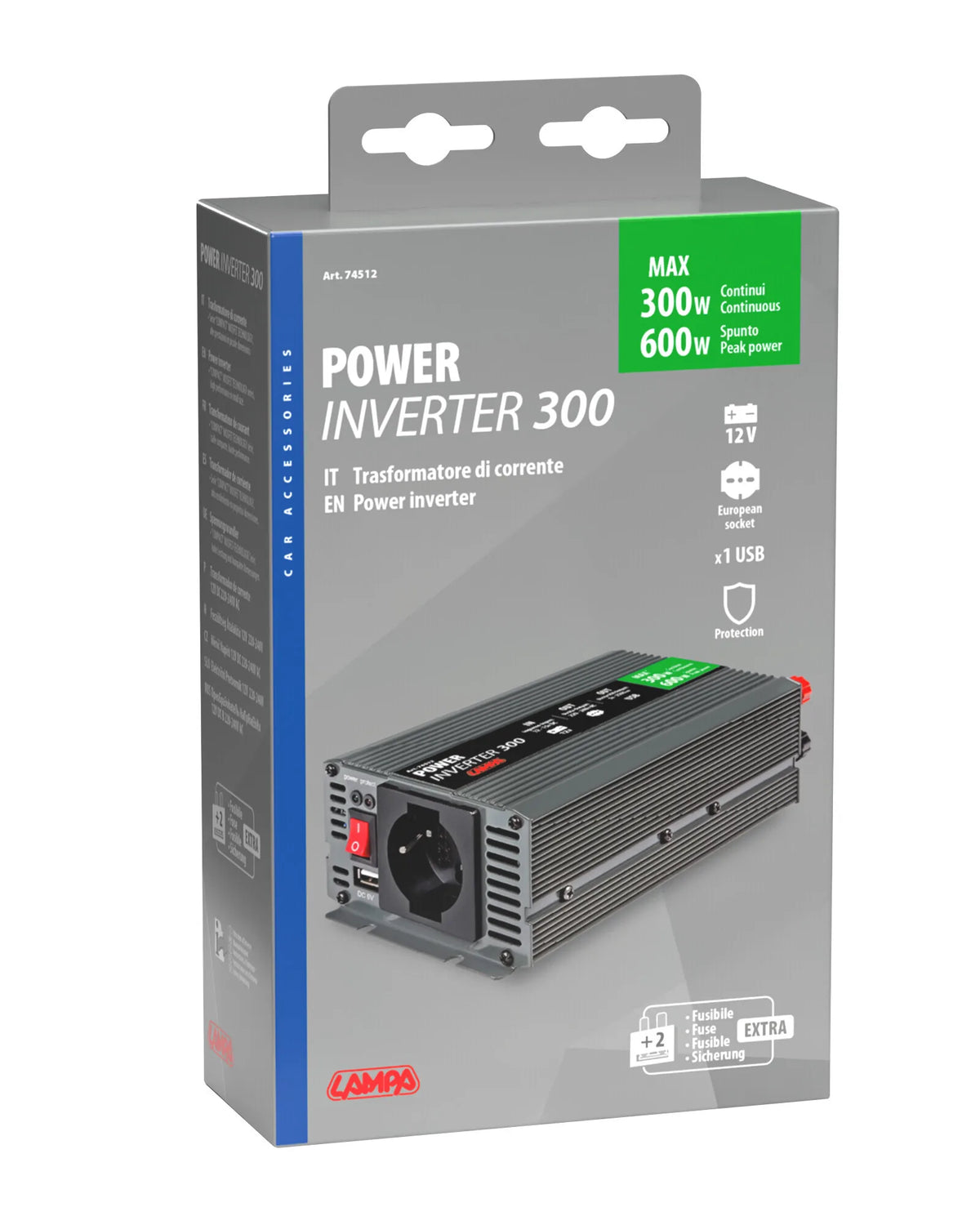 La confezione di Power Inverter 300, trasformatore 12V > 220V