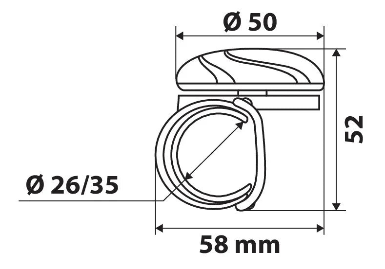 Disegno tecnico quotato di Power-Knob, pomello palmare per volanti, con le misure