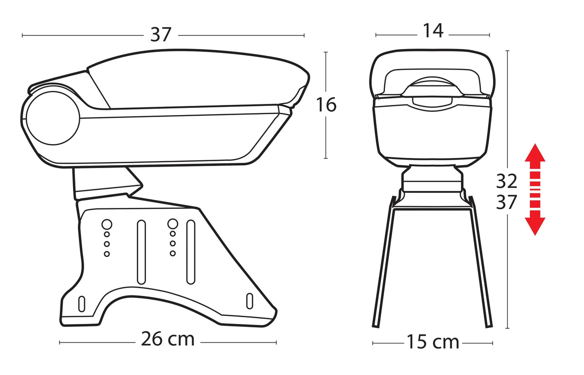 Disegno tecnico quotato di Premium, bracciolo 3 funzioni con doppio sistema di, con le misure