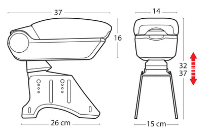 Disegno tecnico quotato di Premium, bracciolo 3 funzioni con doppio sistema di, con le misure