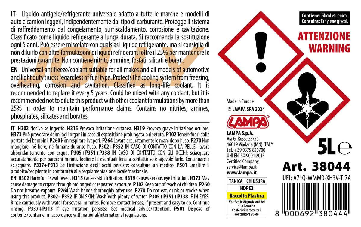 La confezione di Premium Series Arancione Jolly Universal, liquido antigelo